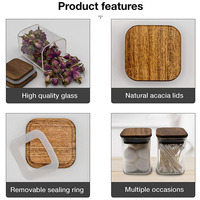 Nouveaux pots à épices en verre carrés de luxe de 150 ml, 200 ml, 300 ml, 5 oz, 8 oz, 10 oz, avec logo personnalisé, avec couvercle en bois d'acacia