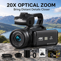 Caméscope DV 4K avec capteur CMOS 64MP, suivi du visage, zoom optique 20X, écran tactile 4,0 pouces, Wi-Fi et lumière d'appoint à griffe porte-accessoire