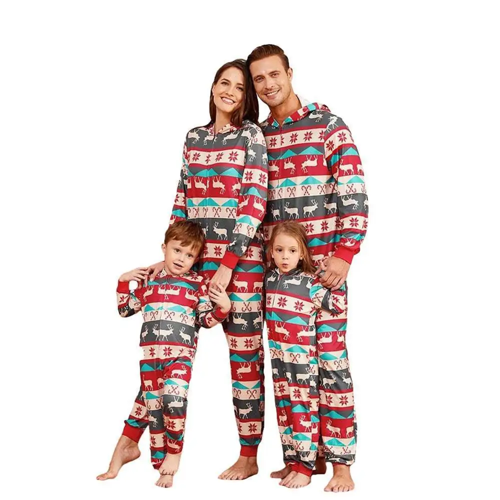 Hot Sell Kerst Ouder Kind Set Uit Europa En Amerika Bedrukte Huiskleding Pyjama Met Capuchon Lange Mouwen Tweedelige Jumpsuit