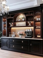 Buffet Modulaire Bicolore Noir Mat en Noyer Écologique, Design Européen pour Cuisine, Salle à Manger, Bar Domestique, Meubles de Rangement, Villas