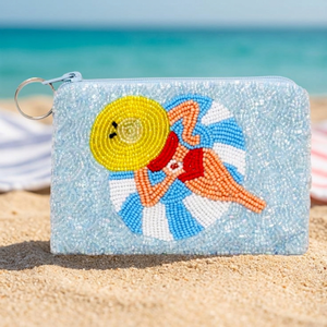 Porte-monnaie en coton perlé à motif de dessin animé, pochette zippée brodée personnalisée, bleu clair, accessoire de voyage décontracté, jaunty - Product Image 2