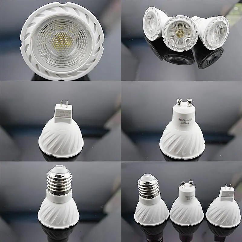 Mr16 e14 e27 gu5.3 gu10 lâmpadas base, para 3w 5w 6w 8w cob 2835 leds ac85 ~ 265v dc12 ~ 24v regulável branco, lâmpadas rgb