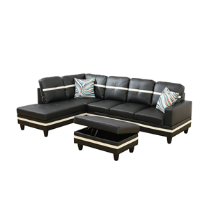 โซฟาหนังรูปตัวแอลทรงทันสมัยหรูหรา พร้อมพนักพิงแบบ Tufted และที่วางแขนทรงเหลี่ยม เฟอร์นิเจอร์ห้องนั่งเล่นและห้องนอนระดับพรีเมียม เป็นมิตรกับสิ่งแวดล้อม - Product Image 1