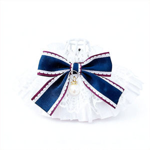 Lolita Dog Bib Knitted Pet <b>Scarf</b> Navy Blue Pink Lattice Pattern Bandana For Small Dogs Photo Props - Product Image 5