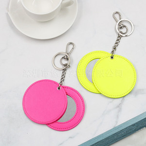 Portable makeup <b>mirror</b>, PU leather keychain, <b>round</b> folding <b>mirror</b> pendant, <b>small</b> makeup <b>mirror</b> gift. - Product Image 1