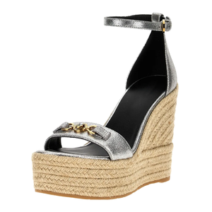 Zapatos de plataforma gruesa de paja trenzada para mujer, con tacón de cuña alto de una sola tira, hebilla retro y correa al tobillo, estampados de animales para verano y exteriores. - Product Image 1