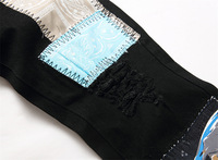Pantalon en jean noir délavé pour homme, avec patchs déchirés, broderie, rivets, style hip-hop, streetwear, respirant, pour les fêtes