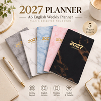Agenda hebdomadaire 2027 A6, agenda anglais, couverture en marbre OEM, feuille d'or, 5 couleurs, agenda quotidien portable, cadeau scolaire