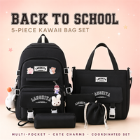 Tas Ransel Nilon 5-in-1 untuk Anak Perempuan, Model Lucu, Ukuran 14 Inci, Tahan Air, Dilengkapi Kompartemen Laptop & Sabuk Bantalan Udara