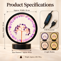Lampe de nuit Arbre à Argent en Cristal Naturel, Lampe de Table LED USB 3 Couleurs avec Pierres Précieuses pour Décoration Intérieure et Cadeaux