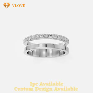 Bague VLOVE à double bande sertie de diamants de laboratoire certifiés GIA, or massif 14 carats, <span class=keywords><strong>platine</strong></span>, bijoux de mariage personnalisés pour femmes et hommes - Product Image 3