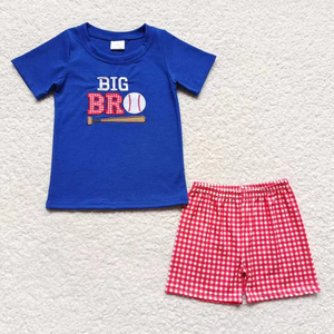 Vêtements d'été en gros pour bébés filles et garçons, ensemble short avec applique baseball, tenues assorties pour frères et sœurs - Product Image 4