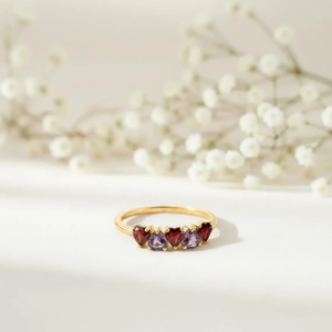 Heart Amethyst Red <b>Garnet</b> <b>Ring</b> Dainty Promise <b>Ring</b> January February Birthstone <b>Ring</b> Handmade 925 Sterling <b>Silver</b> with 18K Gold - Product Image 1