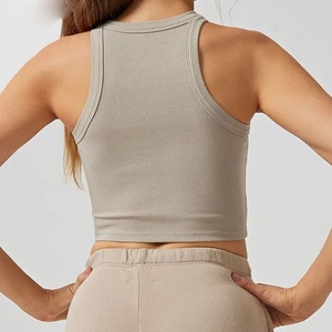 Custom Womens Rib Halter <b>Racer</b> Back Tank Tops Fitness Yoga Fitness Wear <b>Bra</b> Crop Yoga Top - Product Image 5