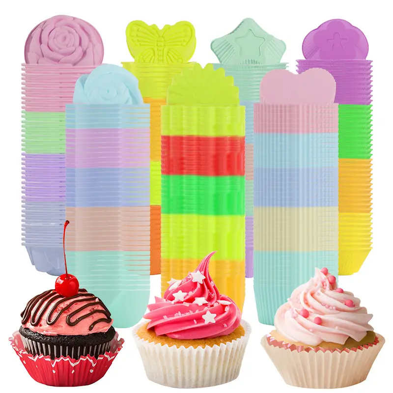 10pcs Cake cup reusable silicone muffin cups mold DIY rose heart butterfly rubber cupcake liners baking tools