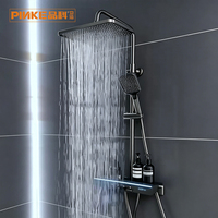 Ensemble de douche mural en aluminium brossé avec mitigeur monocommande, barre coulissante, affichage LED, douche pluie et douchette à main pour villa et hôtel - Système de douche