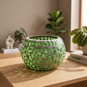 Porte-bougie en verre artisanal écologique avec mosaïque et impression sérigraphiée pour la décoration de la maison et de mariage - Product Image 3