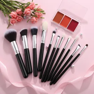 Supplier New Arrival Black Wooden Handle Rose Gold 10pcs Natural Hair Professional Makeup Brushes Set Cosmetic Tool