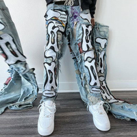 DIZNEW Jeans Personnalisés Homme de Haute Qualité, Pantalon Street Fashion Imprimé Slim pour Homme