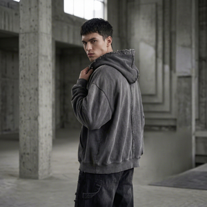 Sweat-shirt à capuche oversize pour homme, couleur unie, en coton tricoté, tissu lavé, style streetwear décontracté pour l'automne, coupe régulière - Product Image 1