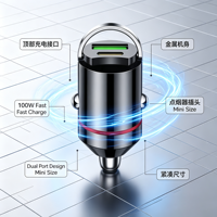 Chargeur de voiture mini en métal Astree 100W, charge rapide PD QC3.0, USB-C 12-24V, design à anneau de traction, garantie 3 ans, allume-cigare de voiture