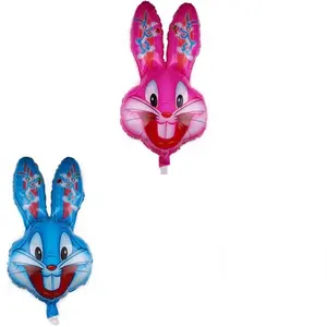 TS快乐复活节气球83 * 43厘米充气兔子箔气球蓝色粉色卡通兔头箔气球