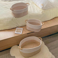 Panier de rangement personnalisé en corde de coton tressée, usage domestique, capacité moyenne, fermeture à cordon, portable, pour collations