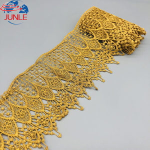 Large <strong>Lace</strong> Gold Color Thread Embroidery <strong>Lace</strong> Polyester <strong>Trim</strong> - Product Image 1