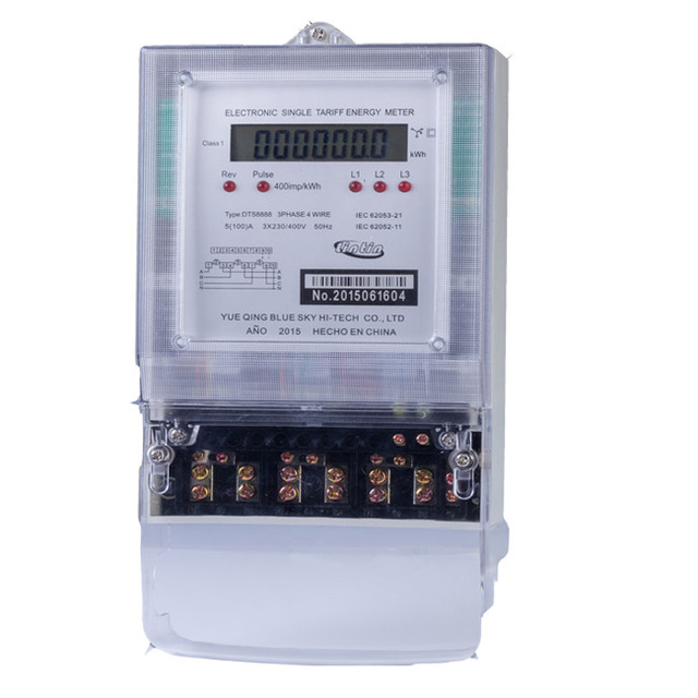 Three Phase Four Wire LCD Long Terminal Transparent Cover Energy Meter Watt Hour Meter/kWh Meter Super Capacitor 36 Hours