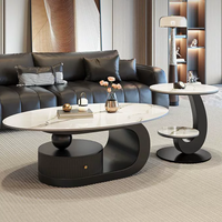 Ensemble de table basse créatif en 2 pièces, écologique, durable, pour salon, forme ovale, petite unité, style italien, minimaliste, rangement