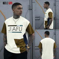 Camisetas de hombre al por mayor con logo personalizado, de peso pesado, con bloques de color, holgadas, atléticas, con hombros caídos y diseño geométrico de patchwork.