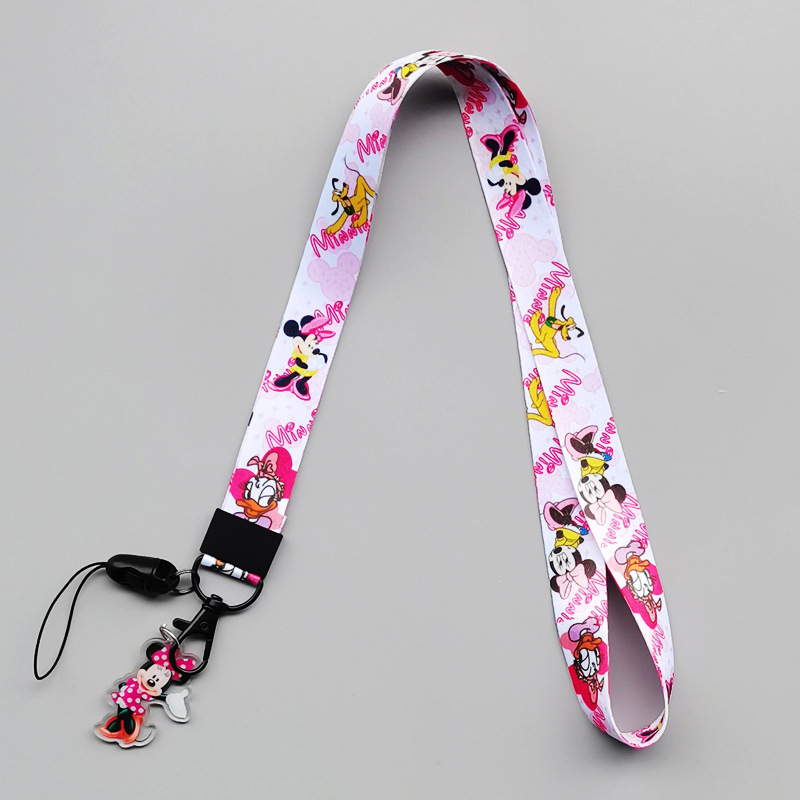 Cute Cartoon Minnie Mickey Satin Lanyard Handy Mobile Phone Card Holder with Wide Flat Braided Belt Heat Transfer Pendant Badge Image 4