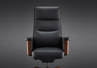 Chaise de bureau de direction en cuir à dossier haut avec accoudoirs en bois décoratifs et base pivotante pour mobilier de bureau de luxe