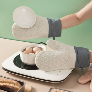 <span class=keywords><strong>Gants</strong></span> en silicone épais en coton double couche, isolants thermiques, pour micro-ondes et cuisson, avec deux doigts libres, compatibles lave-vaisselle - Product Image 2