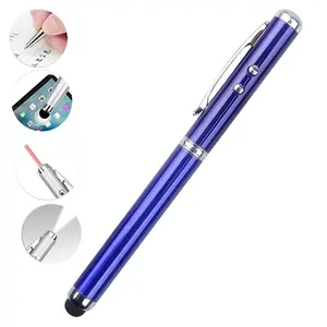 Multi Function 4 in 1 Stylus Pen with LED light Red Laser Pointer Light Gift Promotion Soft Touch Led Medical Pen