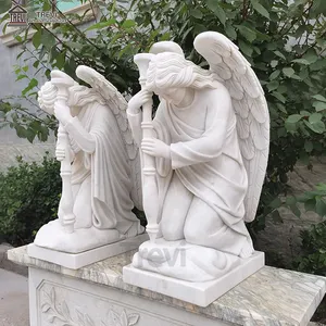 Scultura a mano personalizzata a grandezza naturale angelo piangente giardino cimitero marmo statua di angelo triste
