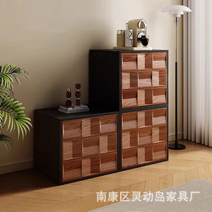 Living Room <b>Chest</b> Of Drawers Solid Wood Multifunctional <b>Storage</b> Cabinet With Card Doors Modular Retro Design - Product Image 3
