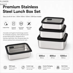 Boîte à bento créative pour enfants, en acier inoxydable, avec joint en silicone et couvercle en <span class=keywords><strong>verre</strong></span>, pour aliments frais - Product Image 1