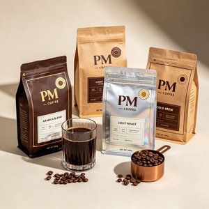 บรรจุภัณฑ์เมล็ดกาแฟแบบย่อยสลายได้ ถุงกาแฟพิมพ์ลายตามสั่งพร้อมวาล์ว ถุงกระดาษคราฟท์สีน้ำตาลเคลือบ PLA เป็นมิตรกับสิ่งแวดล้อม - Product Image 2
