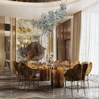 Nouvel ensemble de salle à manger personnalisé de luxe en laiton, avec chaise de loisirs en laiton moulé motif anneau d'arbre bionique, pour salon, villa, hôtel, exposition, en cuir
