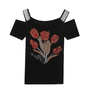 Nueva Blusa de Verano Exquisita <span class=keywords><strong>con</strong></span> Pedrería, de Doble Capa, de Hilo de Seda Fría, Manga Corta, <span class=keywords><strong>con</strong></span> Hombros Descubiertos y <span class=keywords><strong>Espalda</strong></span> Estilizada - Product Image 5