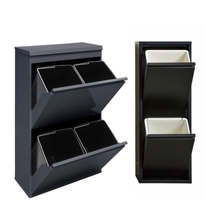 Contenitore per Rifiuti da Cucina <span class=keywords><strong>Salvaspazio</strong></span> in Metallo con Apertura a Ribalta, 2 Organizzatori per Rifiuti e Sistema di Smistamento - Product Image 5