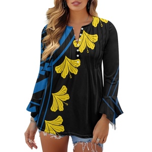 Factory Outlet da <span class=keywords><strong>donna</strong></span> abiti autunnali 2024 stile polinesiano haiiti sfumato manica lunga da <span class=keywords><strong>donna</strong></span> collo e <span class=keywords><strong>maniche</strong></span> a volant Casual - Product Image 3