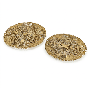 Ensemble de plaques décoratives en aluminium avec finition dorée, motif ajouré radial complexe, assiettes de présentation en métal de luxe pour la décoration intérieure - Product Image 1