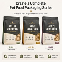 Sac pour aliments pour animaux de compagnie lyophilisés à fond plat, imprimé sur mesure, avec fermeture éclair, pour aliments pour chiens, aliments pour chats et emballage de marque privée