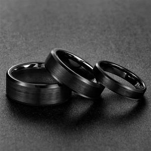 Bague de mariage en tungstène pour homme 4 mm/6 mm/8 mm, anneaux en tungstène plaqués noir, bande en tungstène brossée pour femme, bijoux noirs - Product Image 6