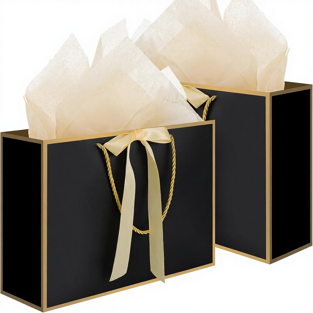 Black Elegant Gift Bags Rope Handles Tissue Papers Birthday Party