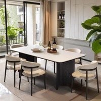 Ensemble de table à manger rectangulaire moderne de luxe avec plateau en pierre et chaises en bois de frêne massif pour petits appartements et utilisation en bar