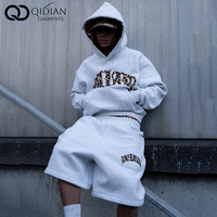 Ensemble de survêtement personnalisé avec short, imprimé léopard Y2K, broderie patchwork, sweat à capuche oversize et short à double ceinture, OEM