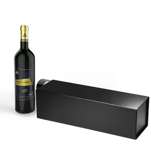 कस्टम काले एकल शराब की बोतल पैकेजिंग तह लक्जरी उपहार बॉक्स के लिए शैम्पेन लाल शराब